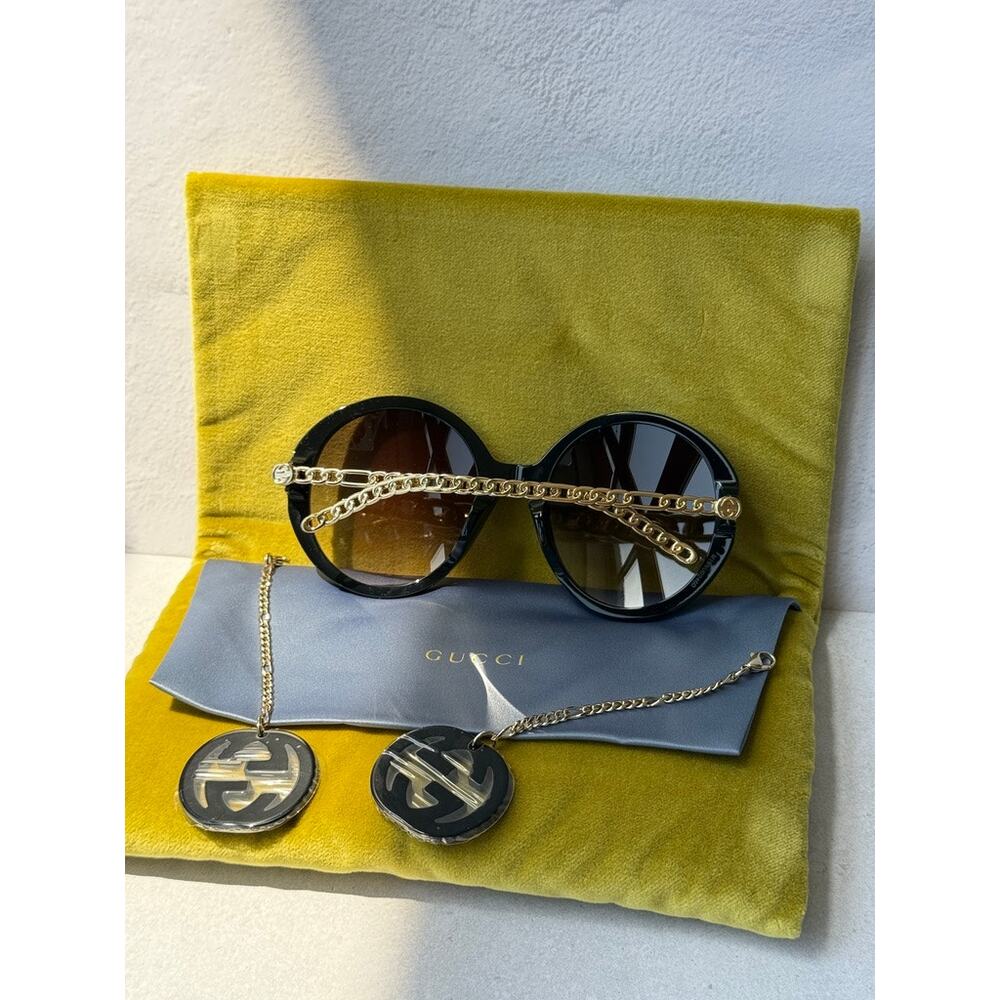 NEW Gucci GG0726S Black Earring Round Oversized Sunglasses - Picture 3 of 7